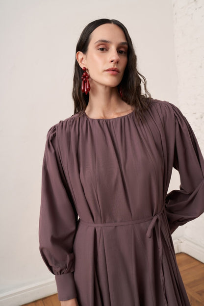 Shirin Voile Long Dress Dark Brown