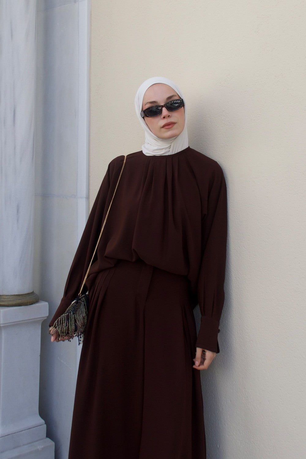Nezha Pile Detail Pants Set Latte