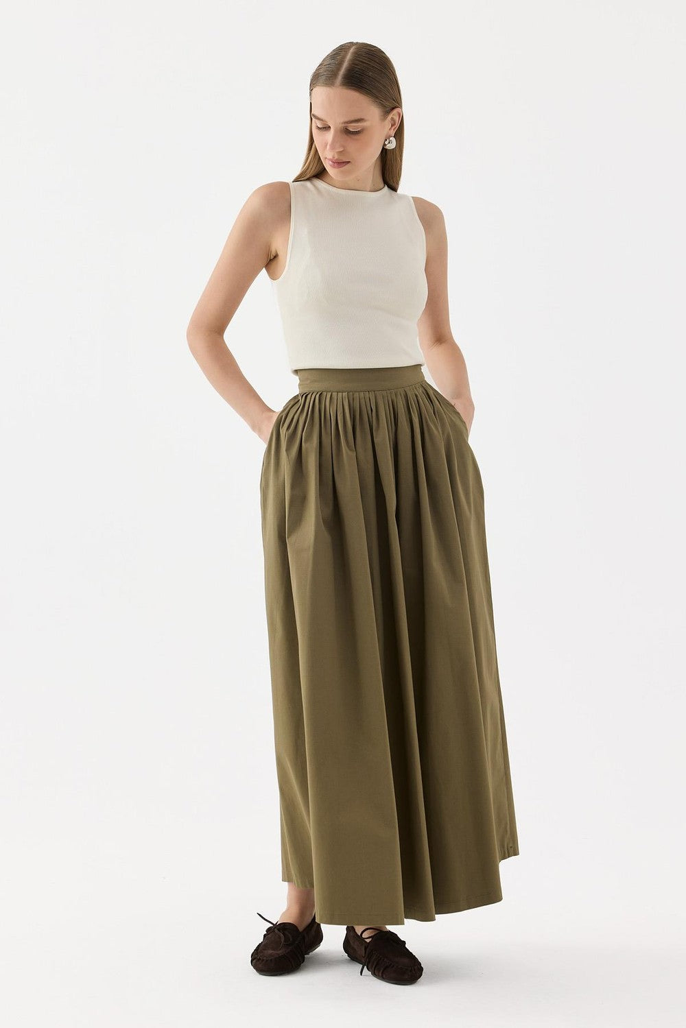 Fever Pleated Skirt Khaki