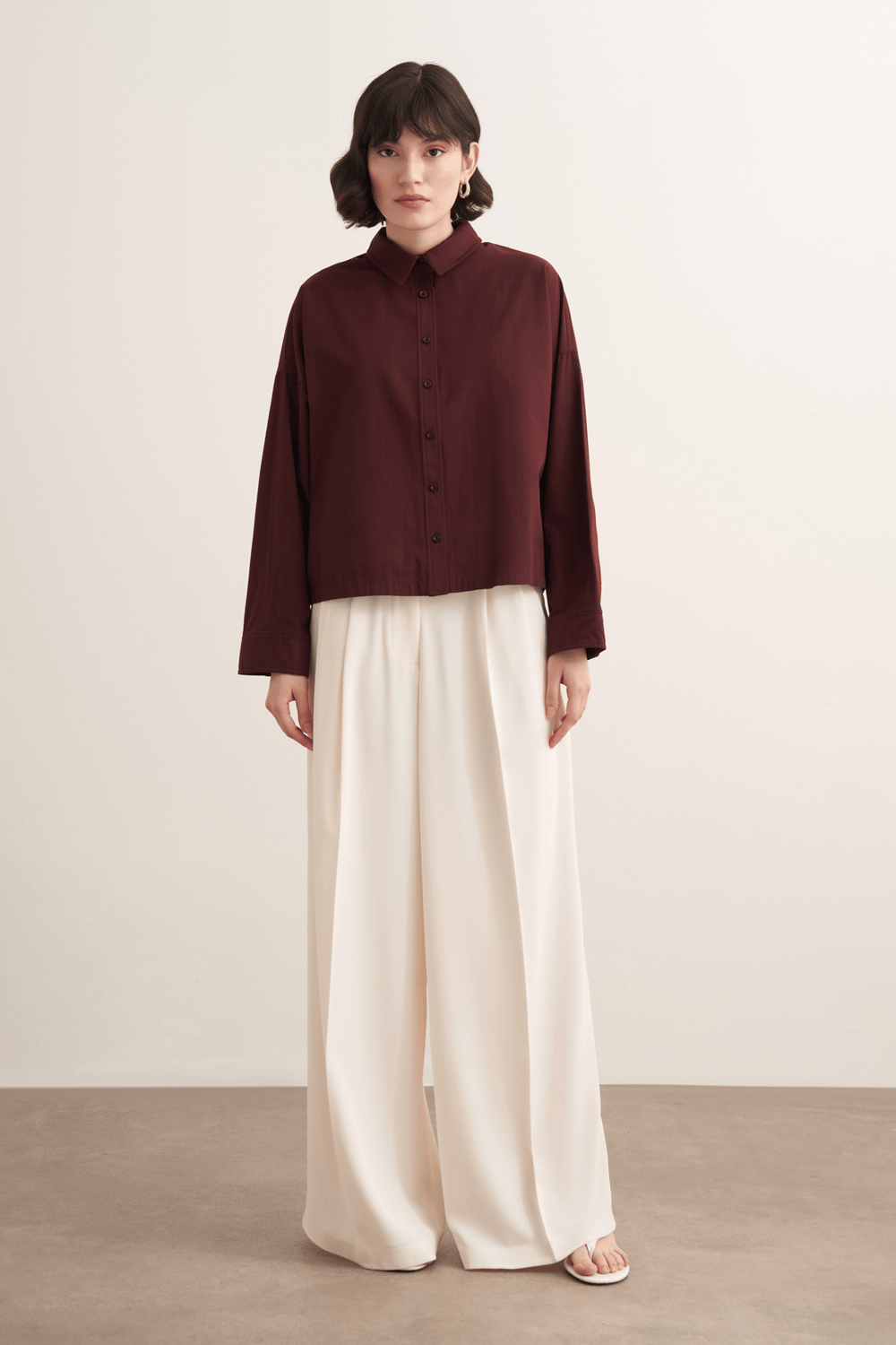 Felice Dropped Sleeve Poplin Shirt Burgundy