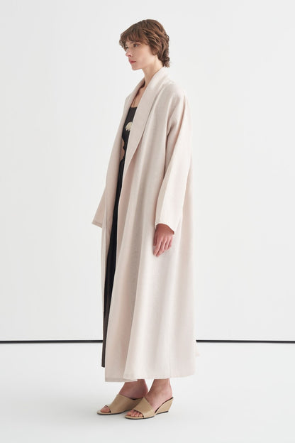 Celes Yaka Detaylı Keten Kimono Saks Mavisi