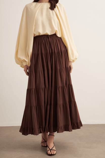 Ruth Layered Voile Long Skirt Mink