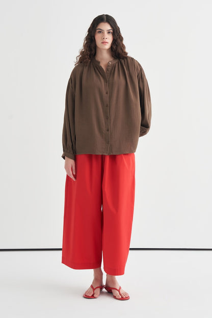 August Mandarin Collar Muslin Shirt Butter