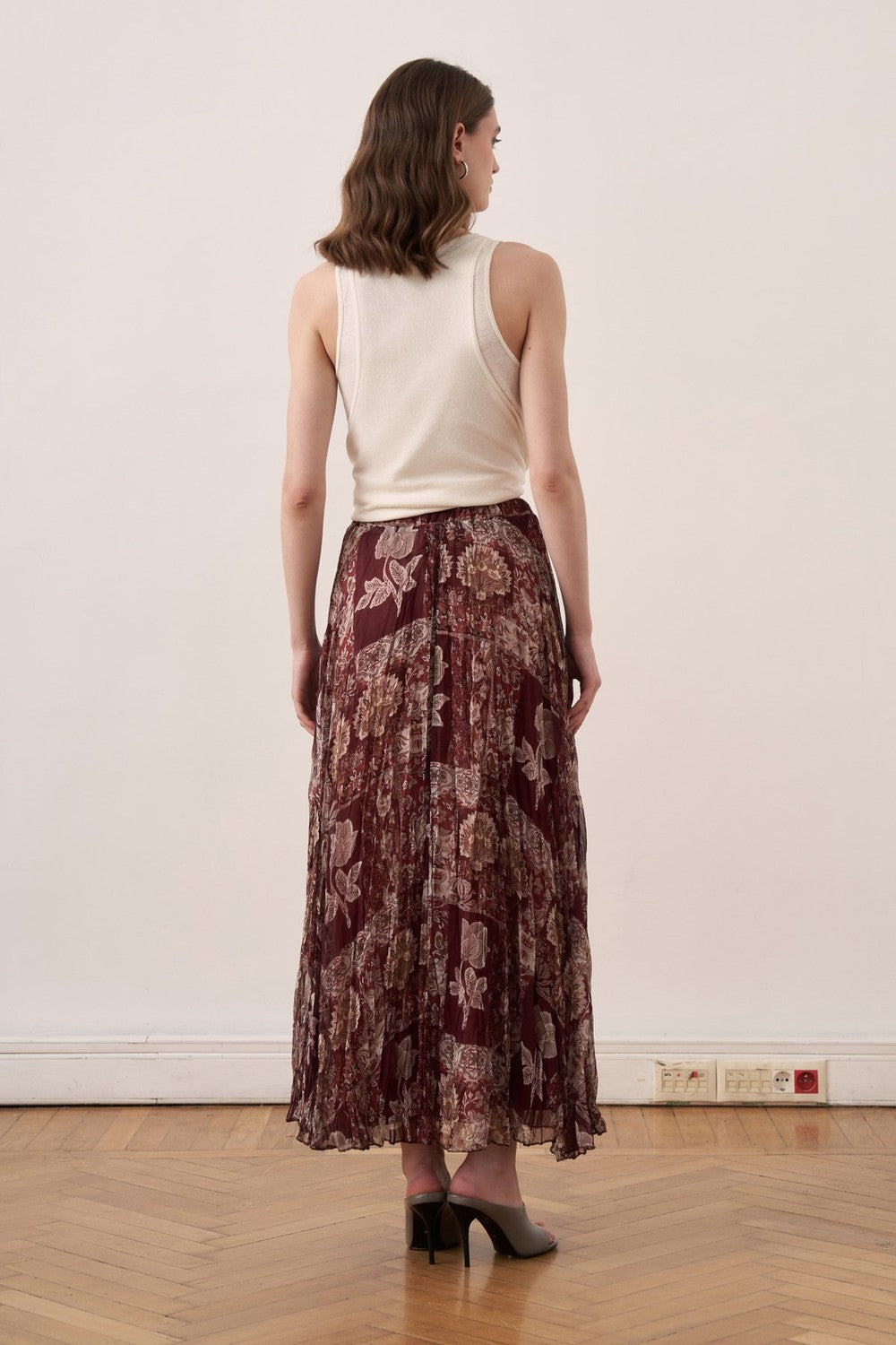 Else Patterned Chiffon Crush Skirt Burgundy