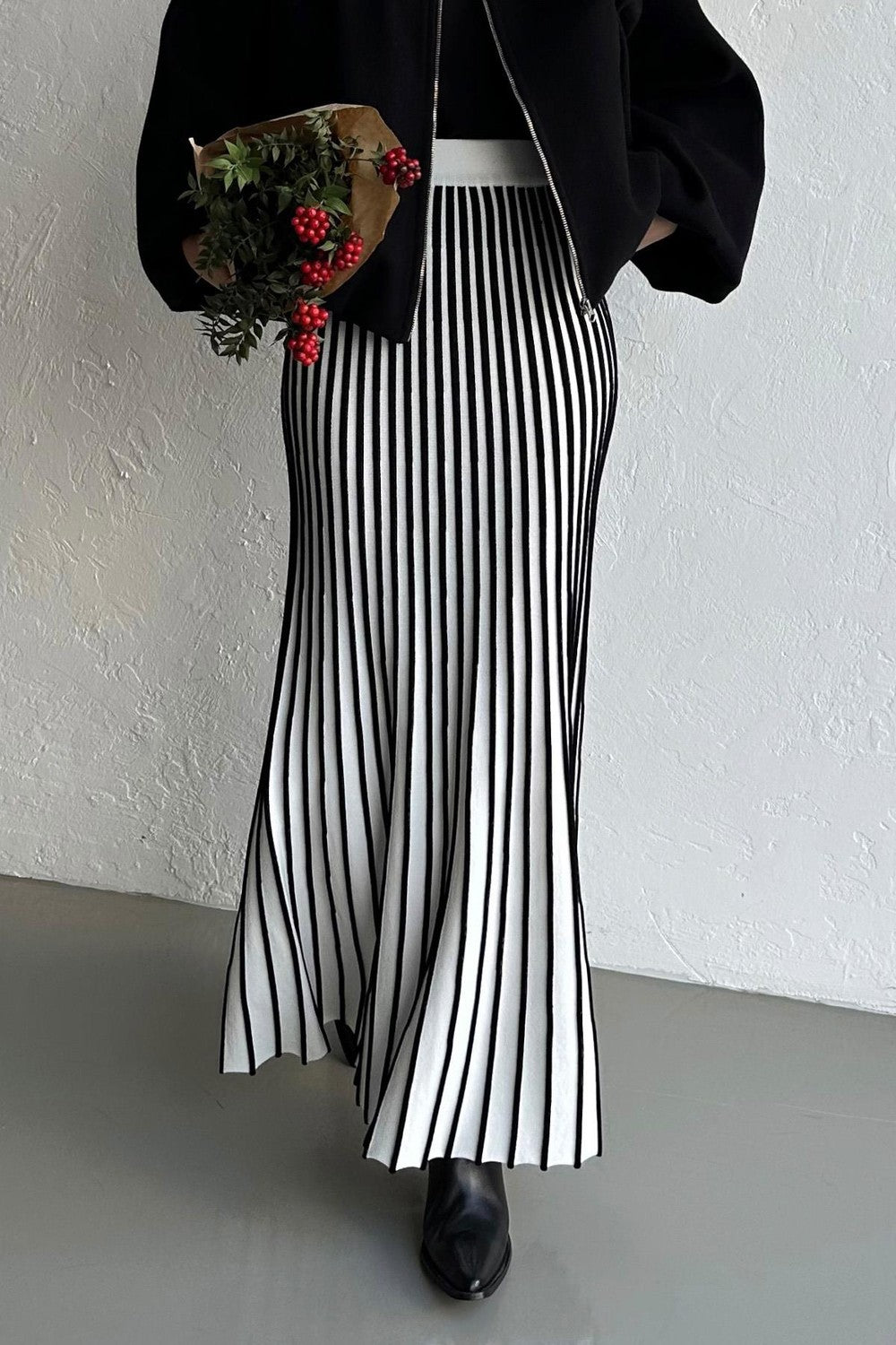 Striped Kloş Etek Siyah