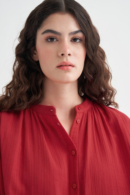 August Mandarin Collar Muslin Shirt Butter