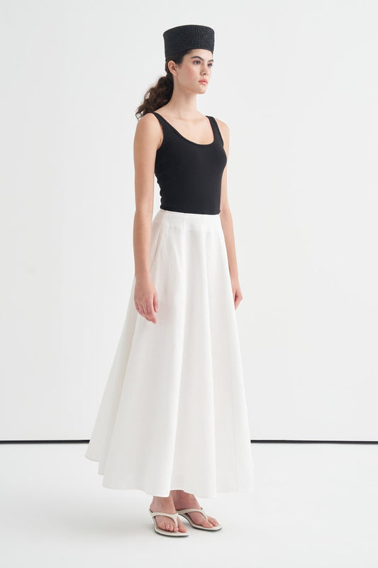 Island Stitch Detail Linen Skirt White