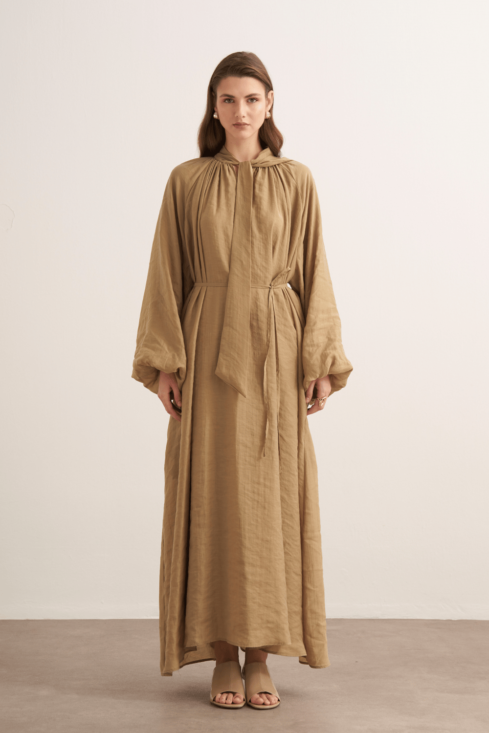 Samira Scarf Collar Draped Dress Olive