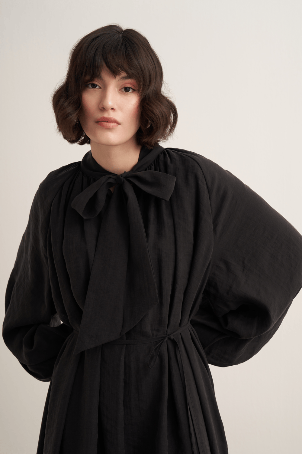 Samira Scarf Collar Draped Dress Olive