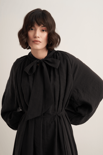Samira Scarf Collar Draped Dress Olive