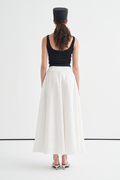 Island Stitch Detail Linen Skirt White