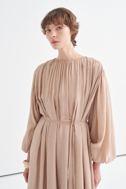 Cleo Gathered Detail Long Dress Olive