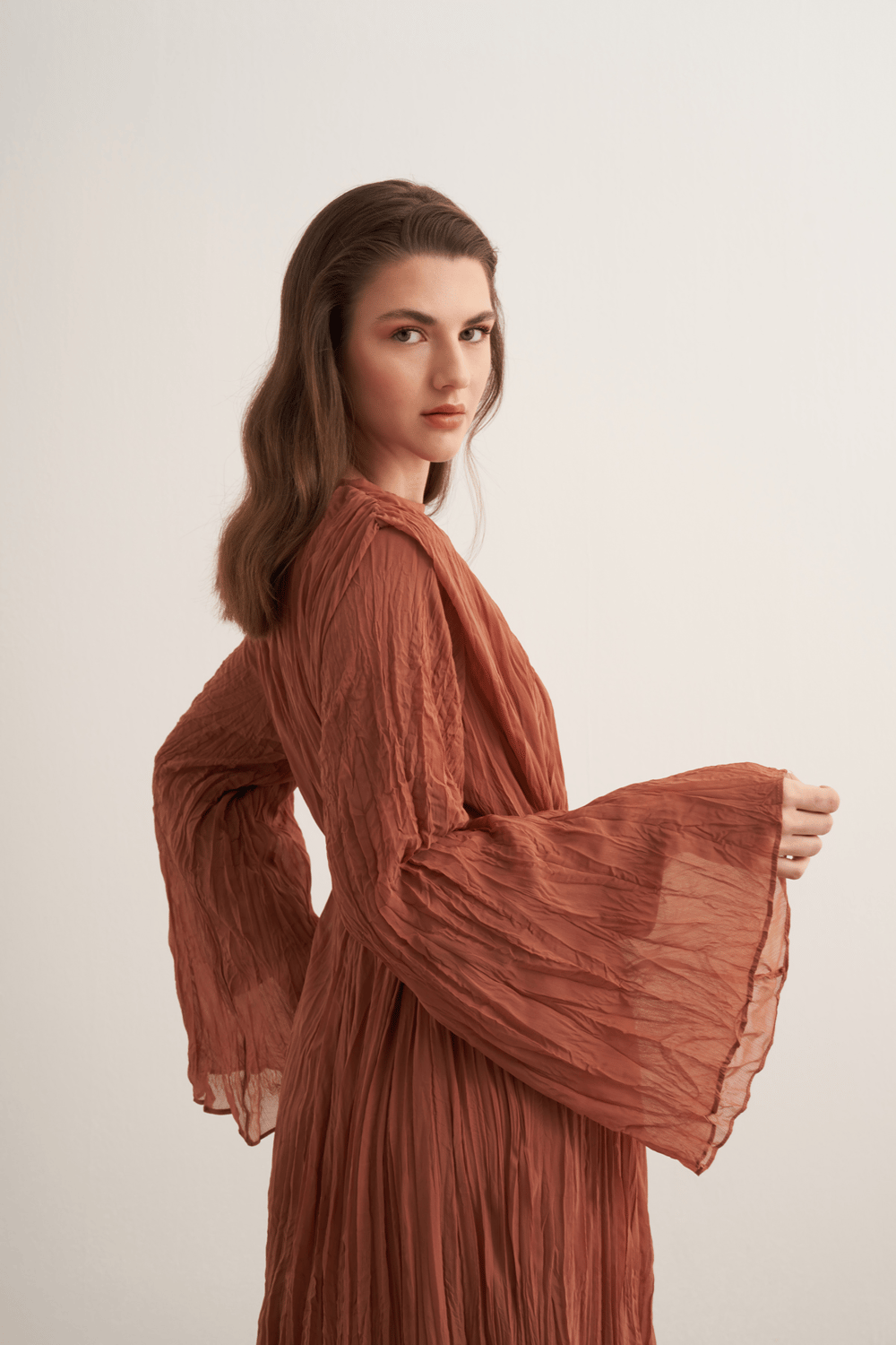 Fouzia Crush Chiffon Dress Cinnamon