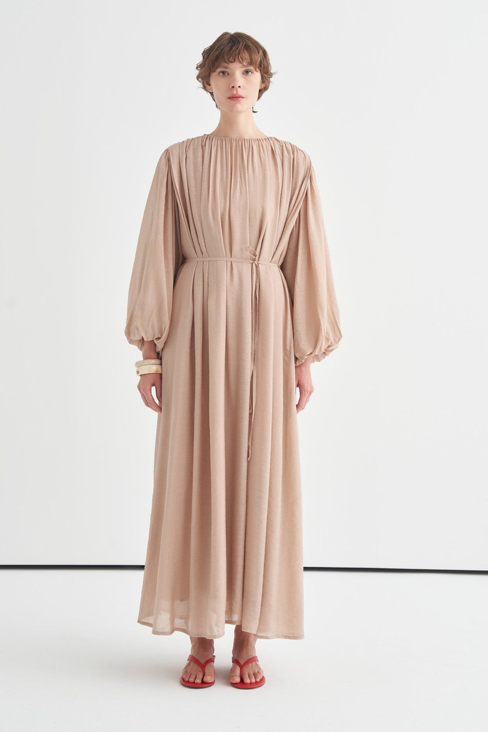 Cleo Gathered Detail Long Dress Olive