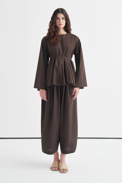 Marsella Ruffled Poplin Blouse Dark Brown