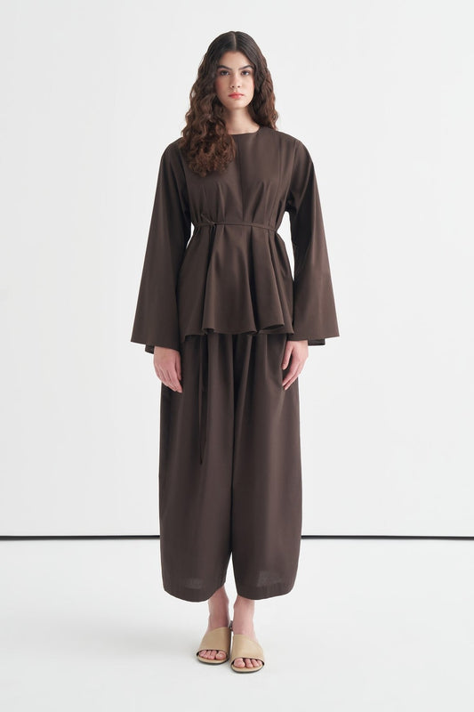 Marsella Ruffled Poplin Blouse Dark Brown