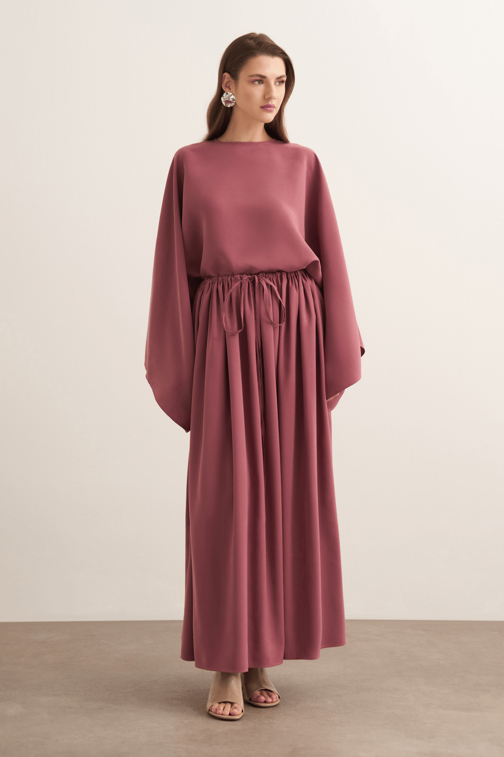 Noor Gathered Skirt Cupra Set, Rose Pink