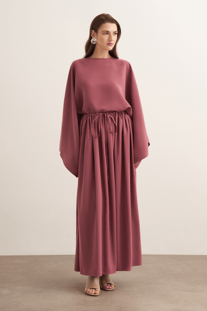Noor Gathered Skirt Cupra Set, Rose Pink