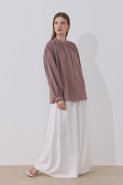 August Mandarin Collar Muslin Shirt Butter