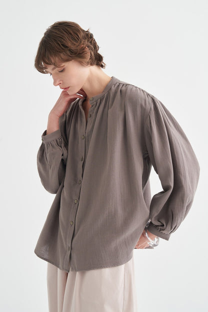 August Mandarin Collar Muslin Shirt Butter