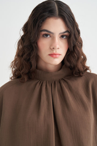 Helena Dik Yaka Müslin Bluz Soft Yeşil