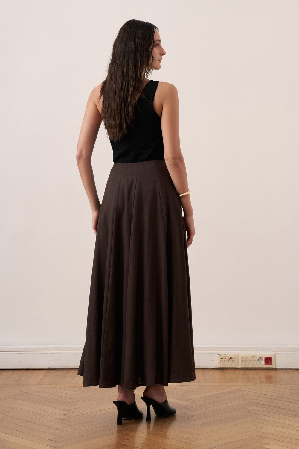 Viola Cup Stitched Linen Skirt Navy Blue