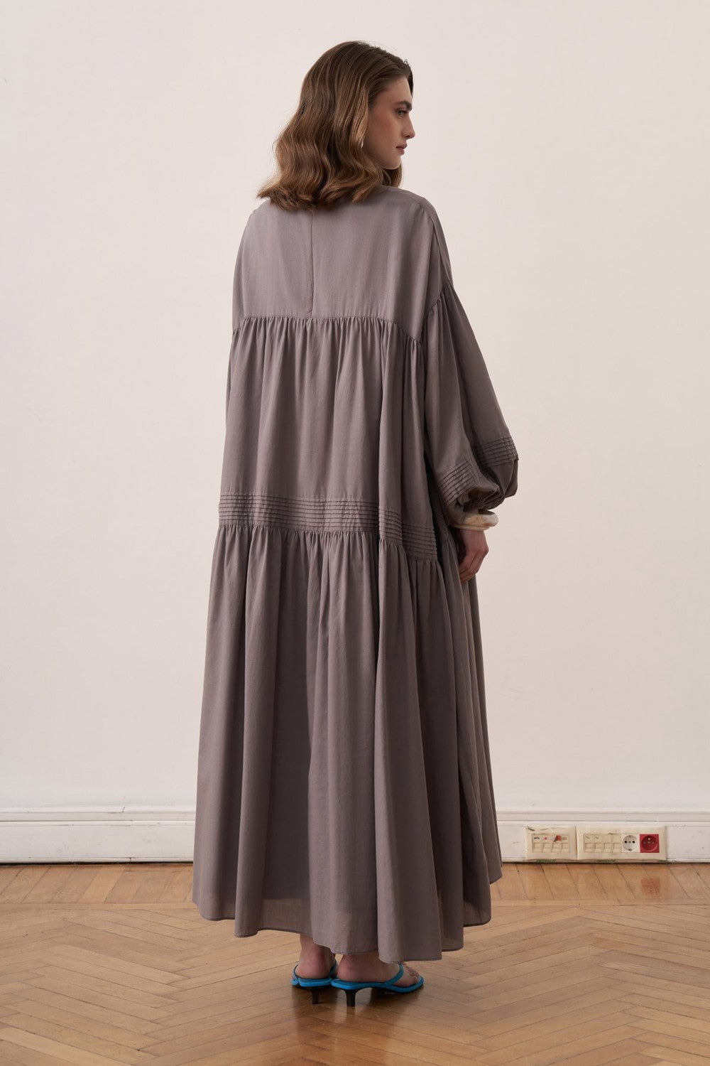 Soho Nervür Detaylı Vual Elbise Petrol