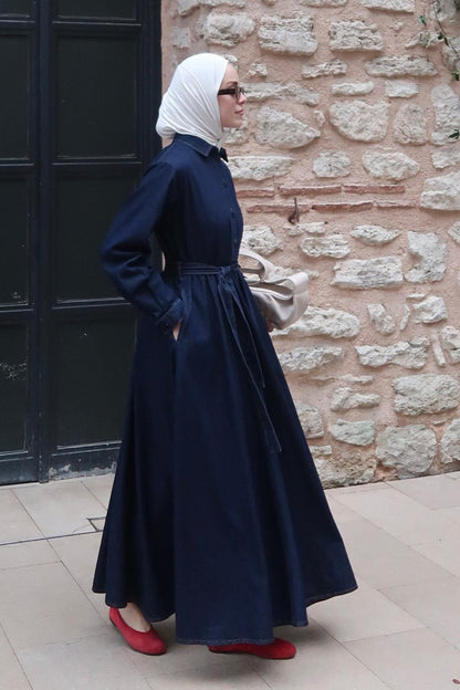 Nayra Denim Dress Navy Blue