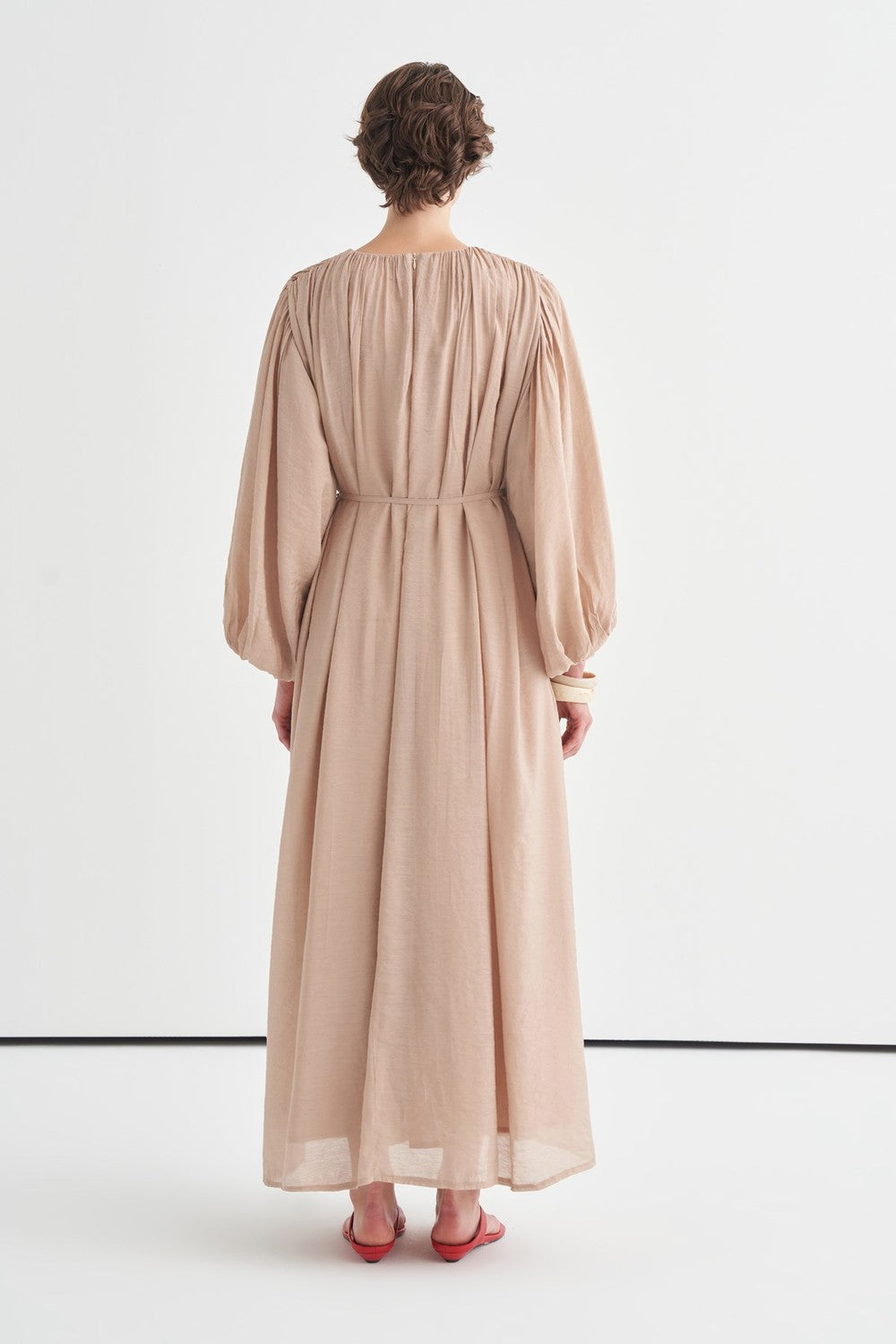 Cleo Gathered Detail Long Dress Olive