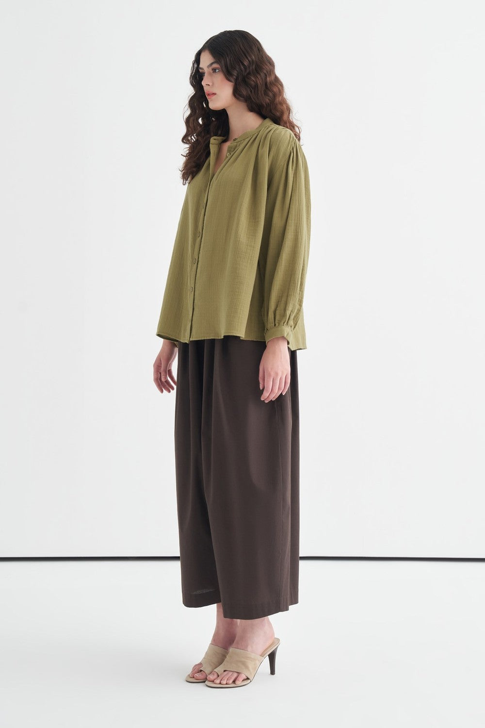 August Mandarin Collar Muslin Shirt Butter