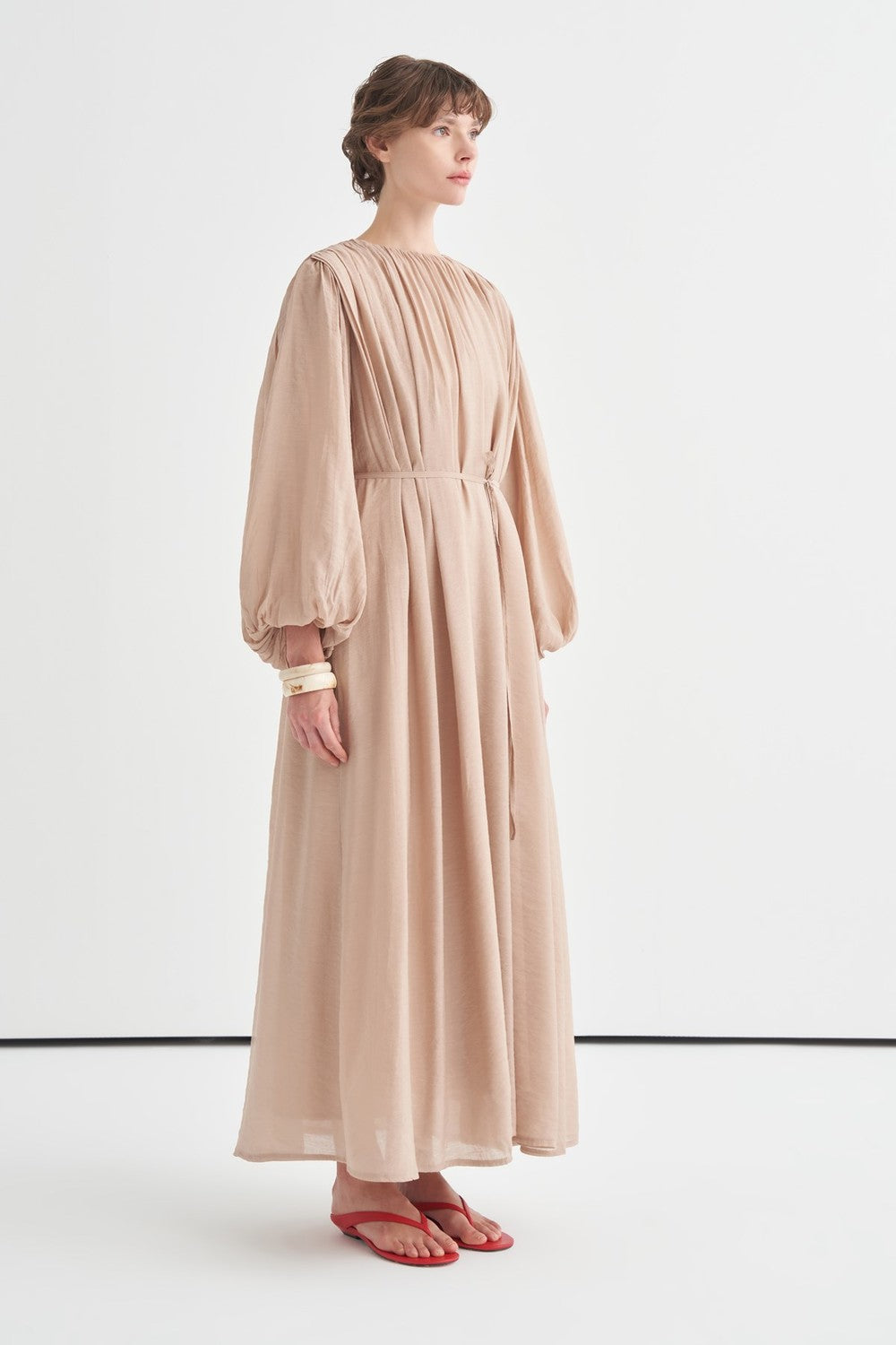 Cleo Gathered Detail Long Dress Olive