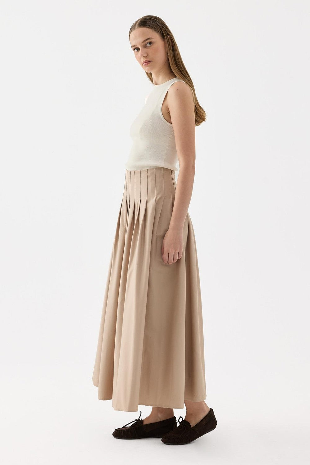 Luna Pleated Skirt Beige