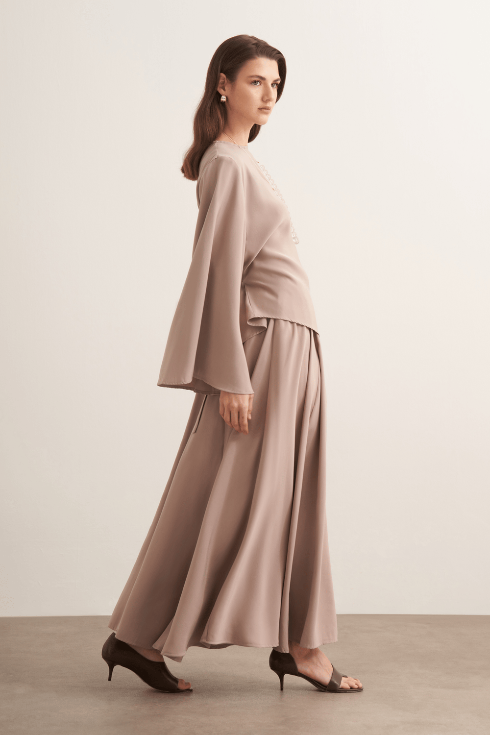 Raya Cupra Suit with Detailed Skirt, Dark Brown