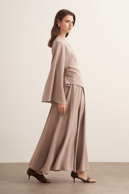 Raya Cupra Suit with Detailed Skirt, Dark Brown