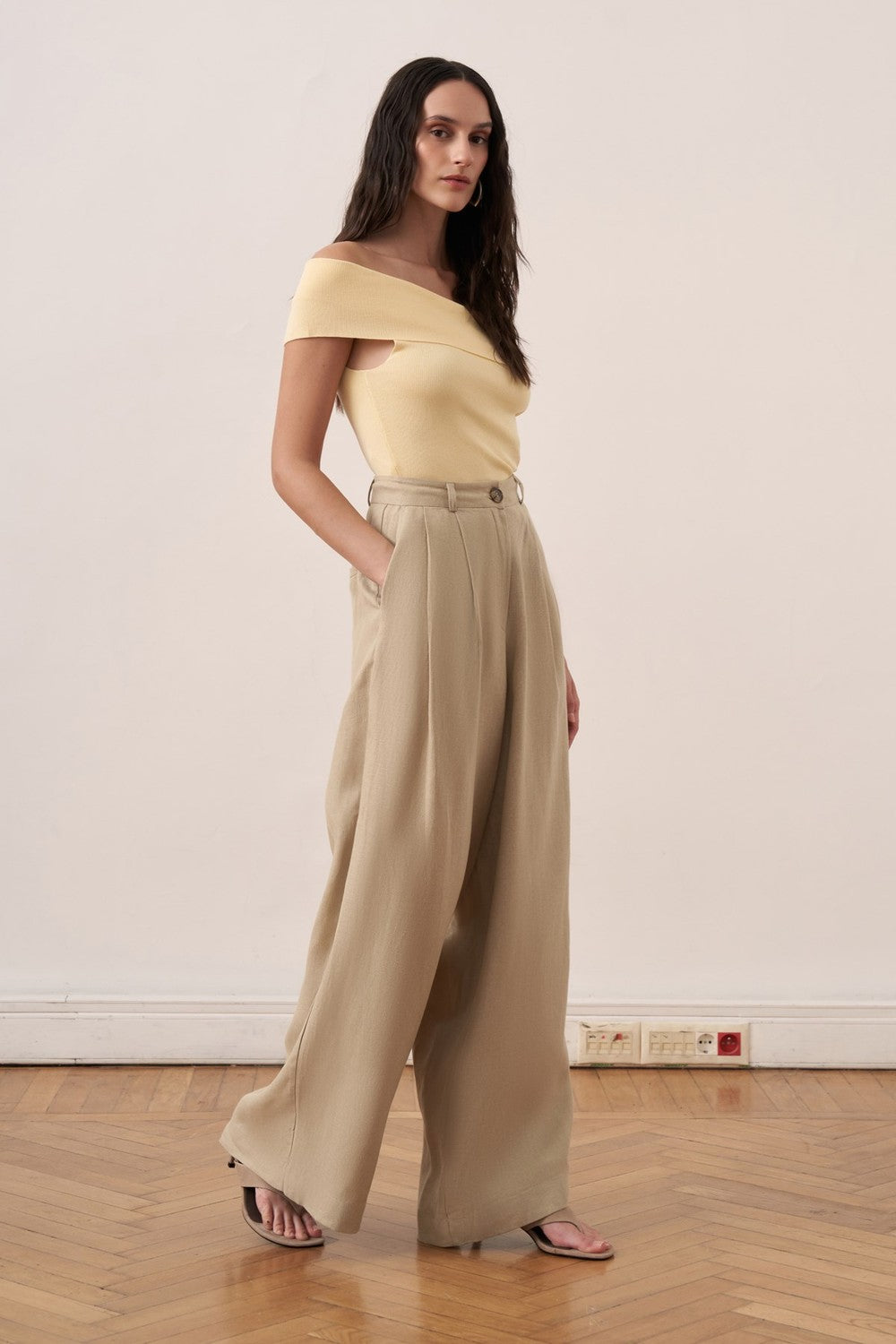 Camille Geniş Paça Keten Pantolon