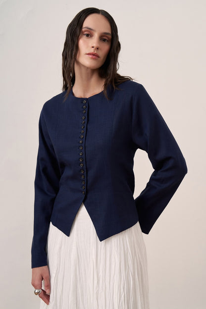 Capri Buttoned Linen Jacket Olive