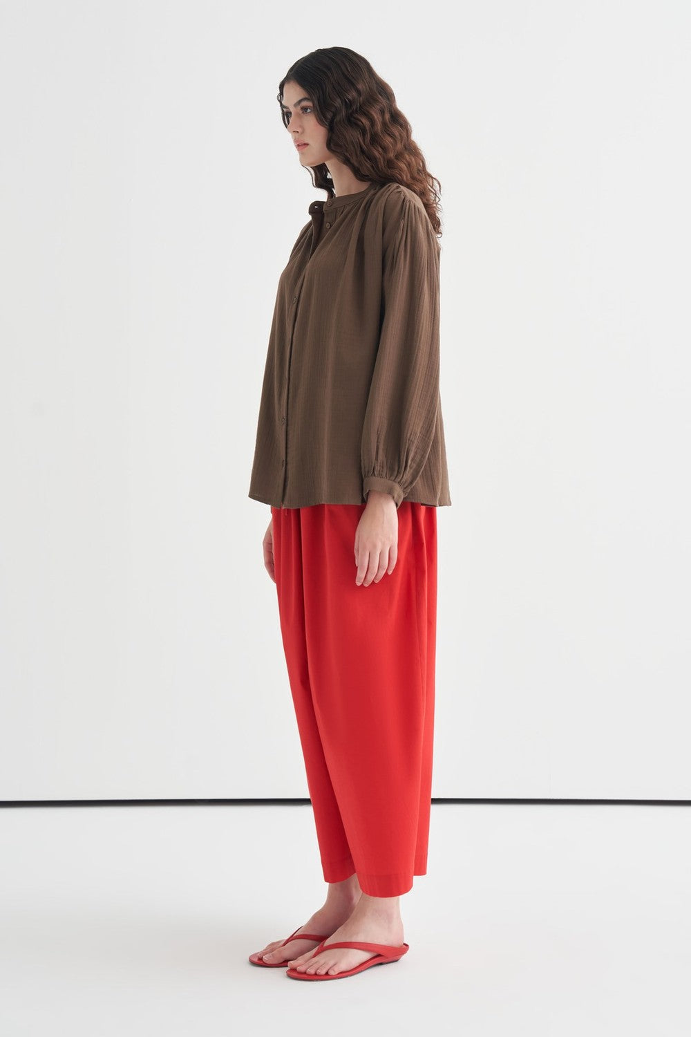 August Mandarin Collar Muslin Shirt Butter