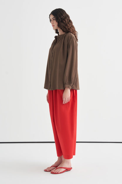 August Mandarin Collar Muslin Shirt Butter
