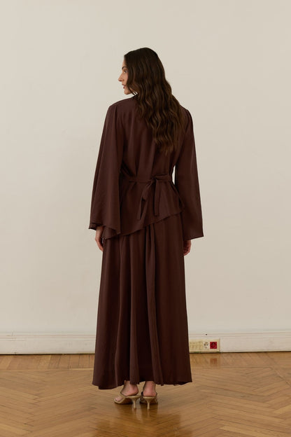 Raya Cupra Suit with Detailed Skirt, Dark Brown