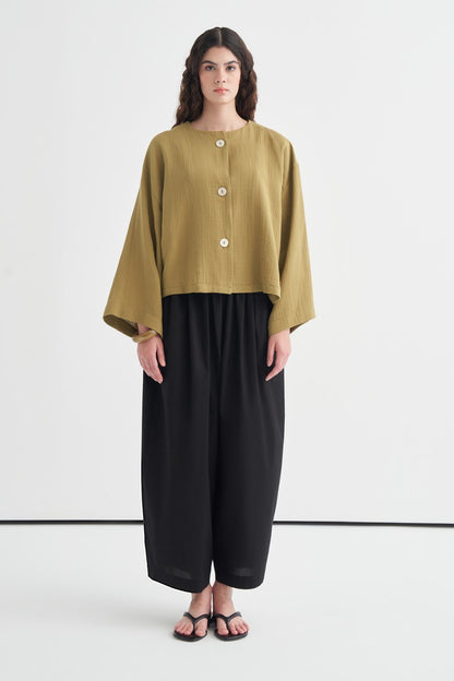 Cara Mother-of-Pearl Buttoned Muslin Jacket Butter