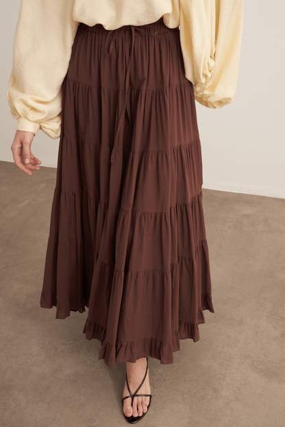 Ruth Layered Voile Long Skirt Mink