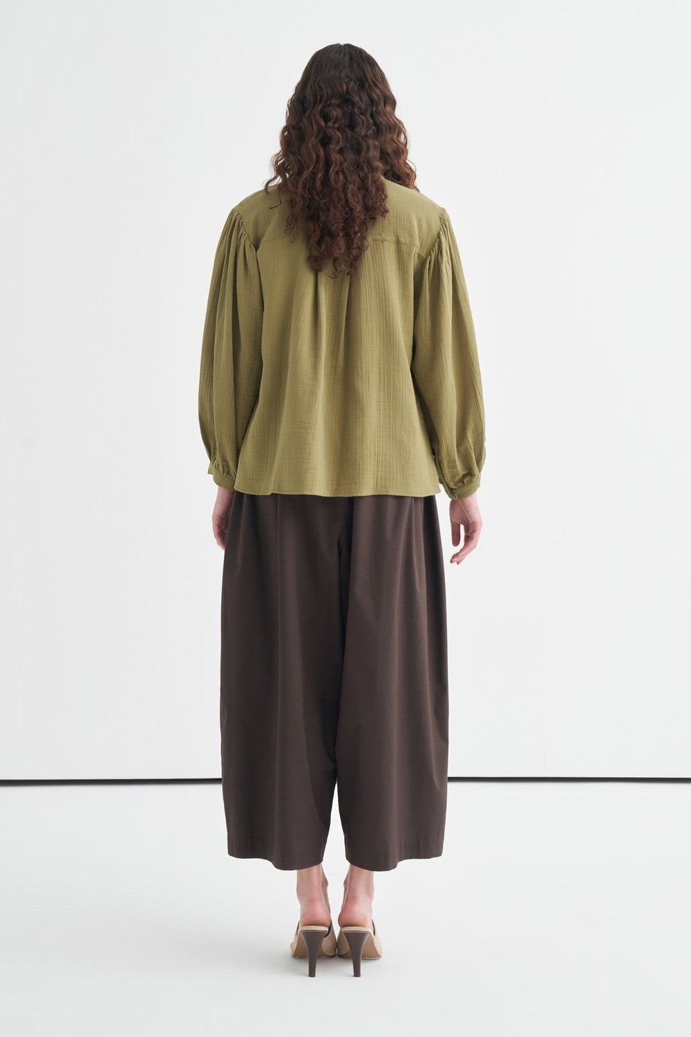 August Mandarin Collar Muslin Shirt Butter