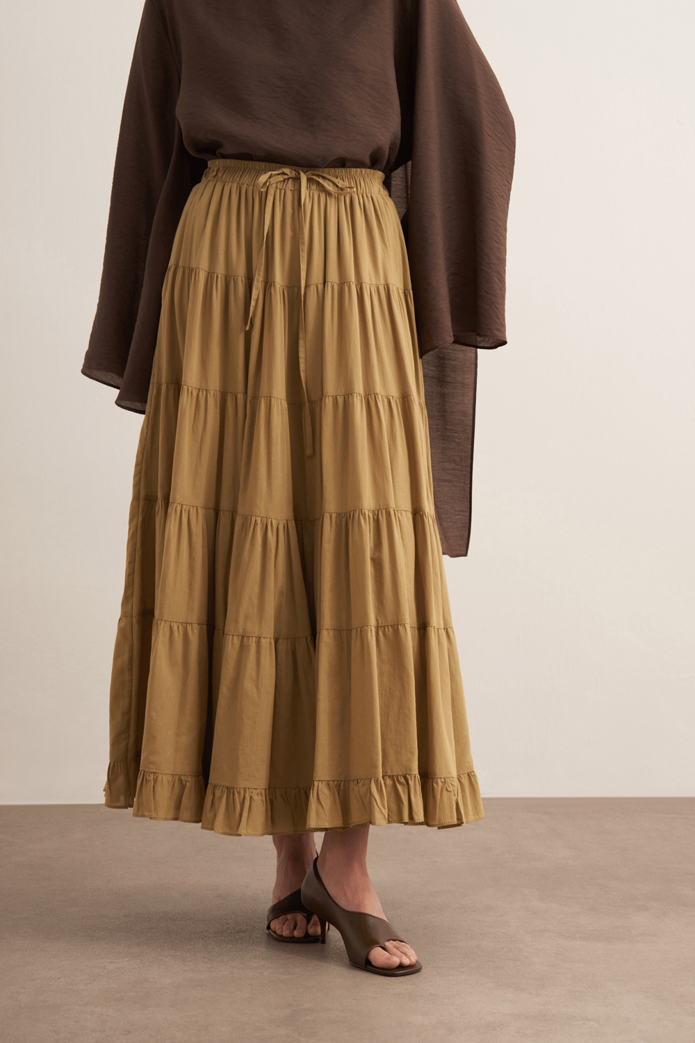 Ruth Layered Voile Long Skirt Mink