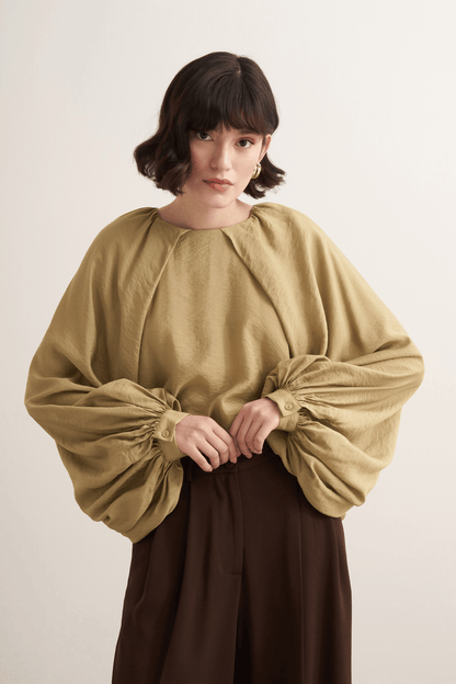 Dolares Balloon Sleeve Blouse Olive