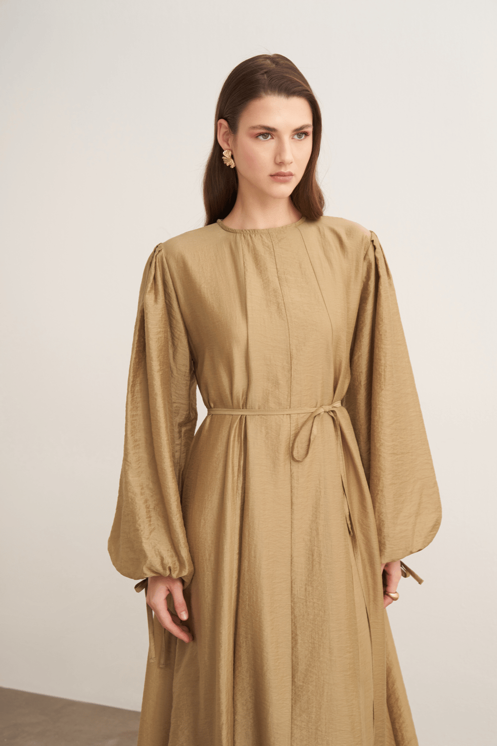 Jasmine Kup Dikişli Uzun Elbise Olive