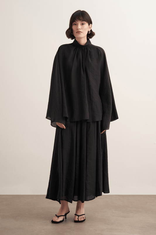 Helena High Neck Draped Blouse Black