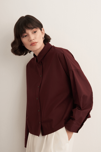 Felice Dropped Sleeve Poplin Shirt Burgundy