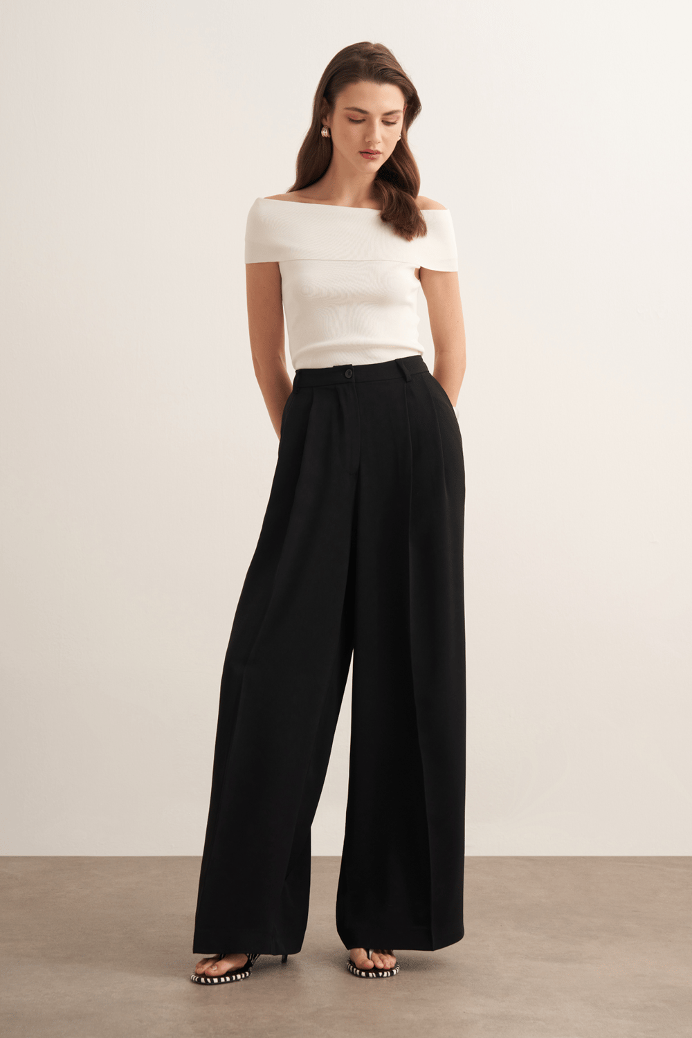 Taleen Wide Leg Palazzo Pants Dark Brown