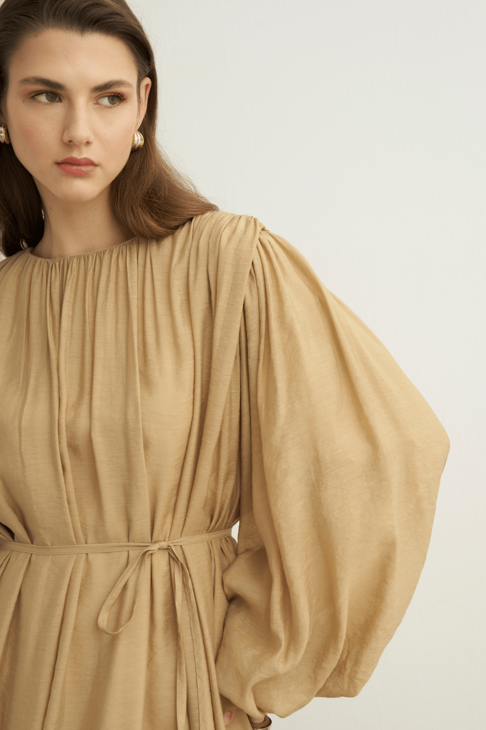 Cleo Gathered Detail Long Dress Olive