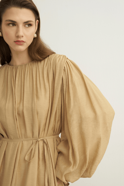 Cleo Gathered Detail Long Dress Olive